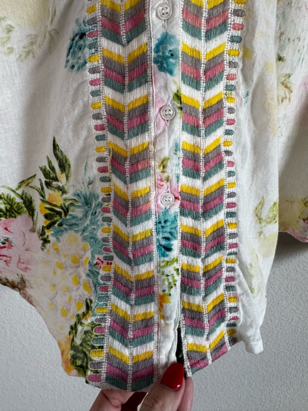 The Nu Vintage Floral Print Embroidered Boho Romantic Delicate Button Down Top L - Picture 5 of 9